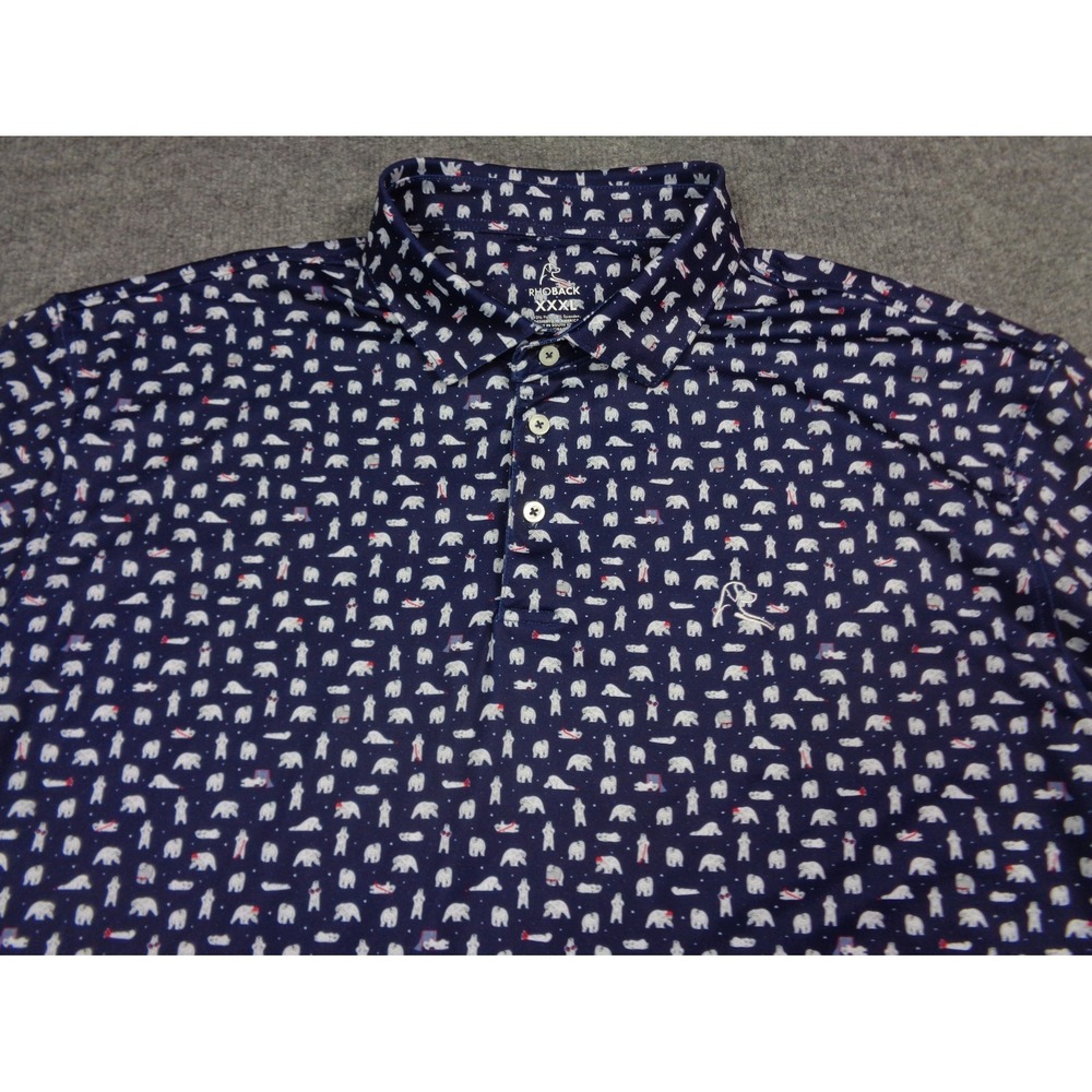 Rhoback Polo Shirt Mens 3XL Blue Performance Polar Bears AOP Golf - Picture 5 of 11